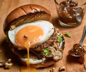 John Quilter's leftover turkey burger with fig jam; Photograph by Chris Terry