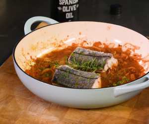 José Pizarro's herb-crusted Norwegian haddock with spicy tomato sauce